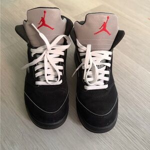 Jordan 5 Retro “ Metallic “ Reimagined Black and Gray Sneakers with Red